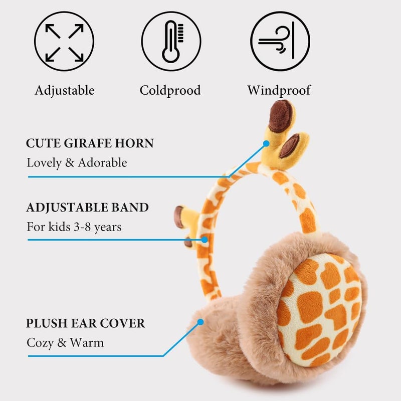 Peecabe Winter Kids Earmuffs Warm Girl Ear Muffs For Toddler Kid Children Earmuff with Cat Ears Girls Ear Warmer (Giraffe) - Image 2